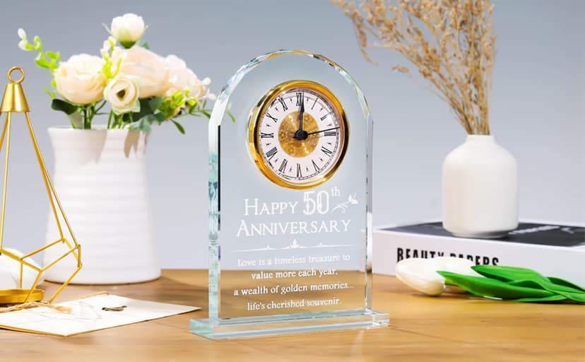 YWHL 50th Wedding Anniversary Quartz Clock Gifts for Parents, 50 Years Golden for Couple, Happy 50th Anniversary Decoration Gift for Her Him (Battery not Included)