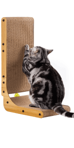 Poils bebe L Shape Cat Scratcher, 26.8 Inch Cat Scratchers for Indoor Cats, Protecting Furniture Cat Scratch Pad, Cardboard Cat Scratching with Ball Toy, Catnip, Large