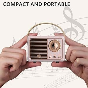 Retro Bluetooth Speaker, Portable Wireless Speaker with Crystal Clear Stereo Sound Rich Bass, Best Birthday Gifts Ideas for Women Teenage (Pink)