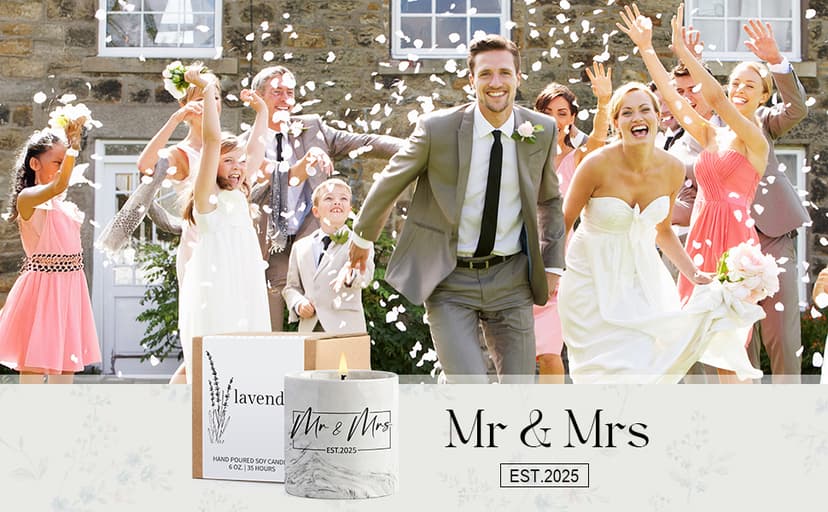 Mr and Mrs Gifts, Wedding Gift for Couples, Newlyweds Wedding Registry Bride and Groom to Be, Bridal Shower Gifts - 6 Oz 2025 New Couple Ceramics Candle