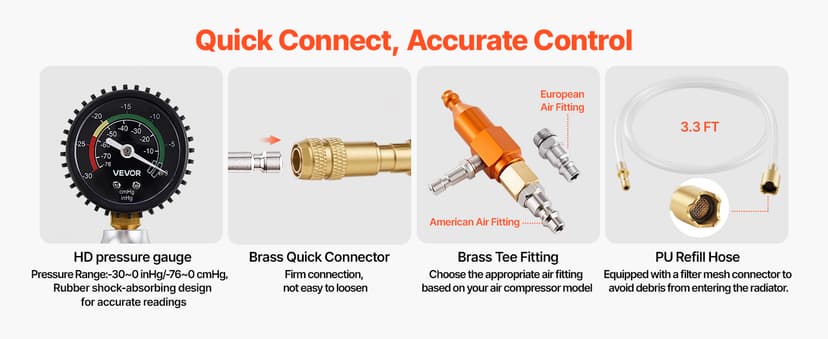 VEVOR Radiator Vacuum Refill Kit, Automotives Cooling System Vacuum & Purge Fill Tool with Gauge, Portable Radiator Coolant Filling Kit with Toolbox, Universal Fit for Most Cars Vans SUVs and Trucks