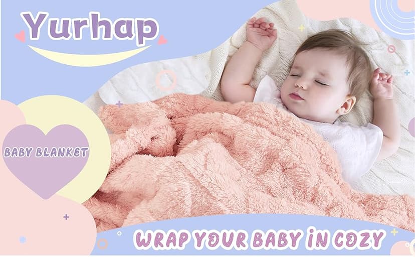 Yurhap Fleece Baby Blanket Heart Checkered Blanket, Ultra Soft Cozy Baby Blankets for Girls Boys, Fluffy Infant Toddler Newborn Receiving Blankets for Crib Stroller 30”×40” (Light Pink)