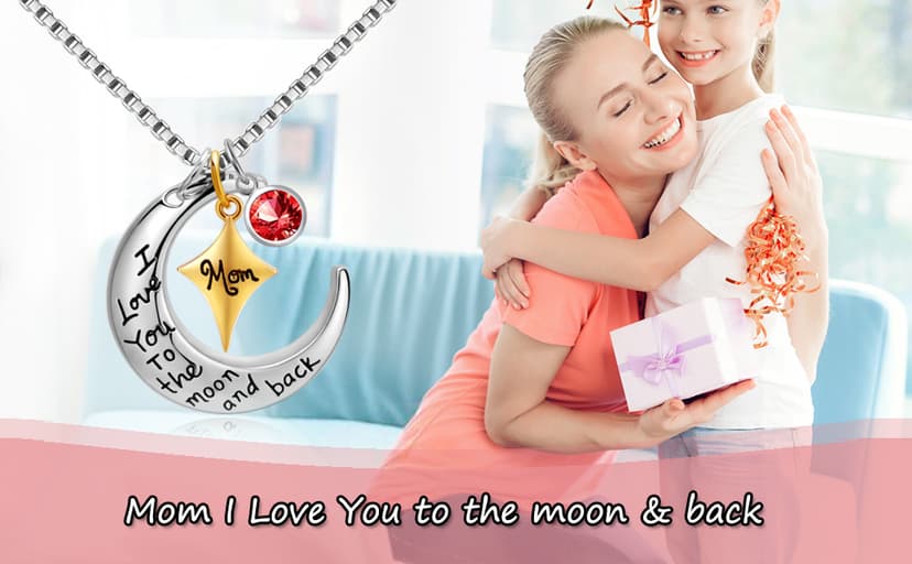 POWER WING Mom Necklace for Women Mom I Love You to The Moon and Back Moon Star Pendant Necklace Birthday Presents for Mom Mothers Gifts from Daughter Son