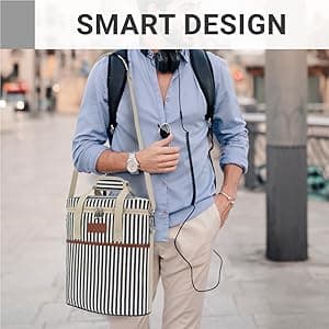 opux 3 Bottle Wine Carrier Tote, Insulated Leakproof Wine Cooler Bag, Wine Travel Bag Tote for Picnic BYOB Beach, Portable Wine Bottle Carrying Case, Gift for Wine Lover Women Men Christmas, Brown