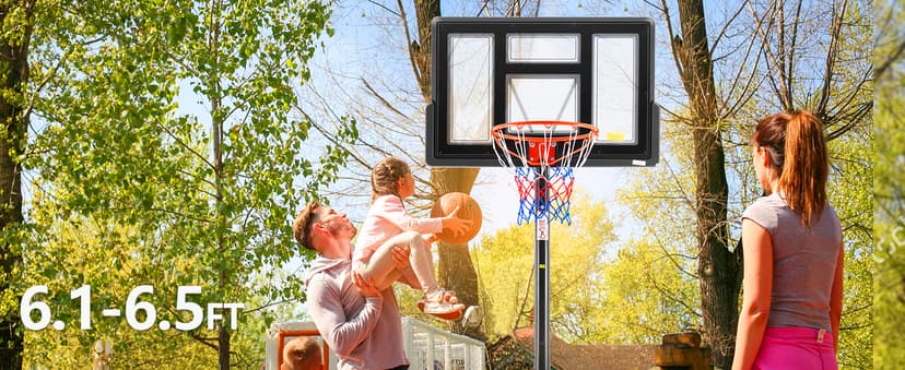 Sweetcrispy Portable Basketball Hoop Outdoor 6.1-10FT Adjustable Height, 44 Inch Shatterproof Backboard/Shock Absorbent Rim, Fillable Base, 2 Wheels for Backyard/Driveway