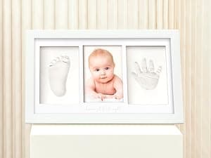 Baby Hand and Footprint Kit - Clay Handprint Keepsake Frame, Newborn Nursery Picture Frame, Personalized New Mom Gifts for Baby Shower & Registry (Alpine White)