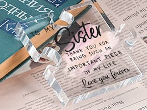 LukieJac Sister Gifts from Sister - Unique Sister Birthday Acrylic Puzzle-Shaped Plaque Desk Decorations Present for Sister Thanksgiving Christmas Wedding from Sister Brother