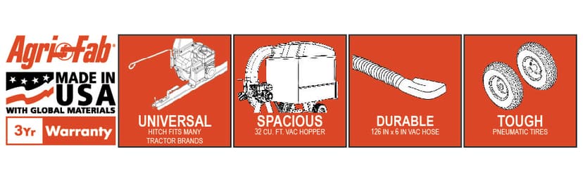 Agri-Fab 45-0631 Large Capacity 32 CU FT Hard Top Mow- N-Vac, Tow Behind Lawn Vacuum, Leaf Vacuum, Gas Powered, Easy Foot Pedal Dumping