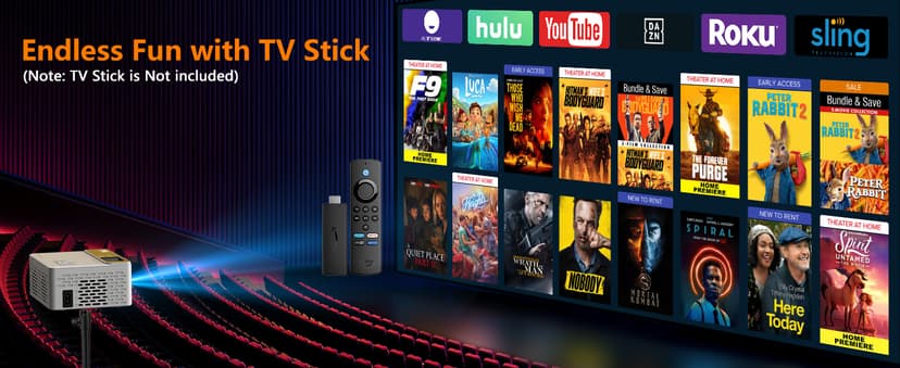 TMY Mini Projector, Upgraded Bluetooth Projector with Screen, 1080P Full HD Portable Projector, Movie Projector Compatible with TV Stick Smartphone/HDMI/USB, indoor & outdoor use