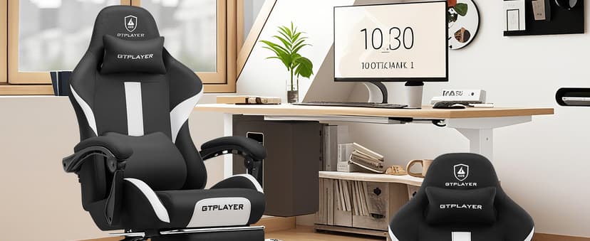 GTRACING Gaming Chair Ergonomic Office Chair with Foot Rest & Pocket Spring Cushion, Breathable Fabric Computer Chair with Headrest & Lumbar Support, High Back Game Chair for Adults, Coal-Black