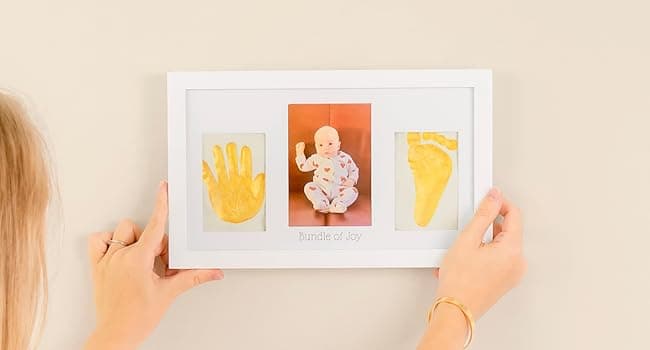 Baby Hand and Footprint Kit - Clay Handprint Keepsake Frame, Newborn Nursery Picture Frame, Personalized New Mom Gifts for Baby Shower & Registry (Alpine White)