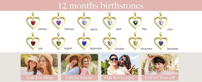 Easycosy Custom Name Necklace with Simulated Birthstones Customized Promise Necklace Heart Pendant with Engraved Names - Anniversary Birthday Jewelry Gifts for Women Wife Mom Grandma Mothers Day