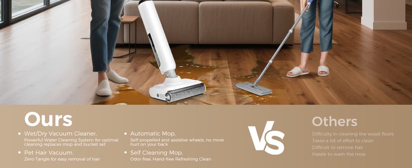 Wet Dry Vacuum Cleaner, 180° Lay-Flat Cordless Vacuum Mop Combo with Edge Cleaning, All-in-One Floor Cleaner for Hard Floors, Self-Cleaning, 45mins Runtime, LED Display, Voice Prompts