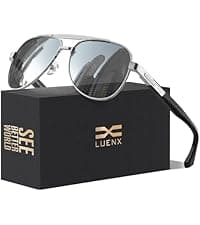 LUENX Aviator Sunglasses for Men Square Polarized Polygon Lens - UV 400 Protection with Accessories 61MM Driving Outdoor