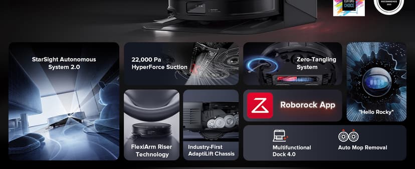 roborock Saros 10R Robot Vacuum and Mop, 22,000 Pa Suction, Zero-Tangling, 3.14’’ Ultra Slim, FlexiArm Riser Technology for Carpet & Floor, Corner & Edge Cleaning, Self-Emptying, Hot Air Drying, Black