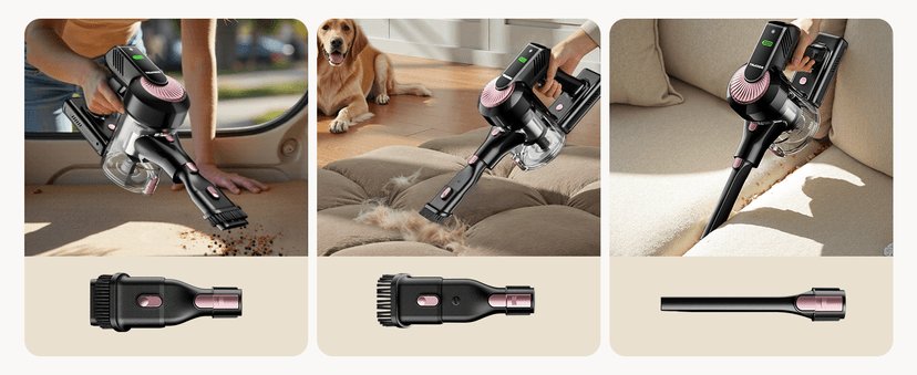Cordless Vacuum Cleaner, Self-Standing 40Kpa 45Mins Vacuum Cleaners for Home, 8-in-1 Lightweight Stick Vacuum with Anti-tangle Wireless Vacuum for Carpet, Tile, Pet Hair, Hardwood Floors, Black