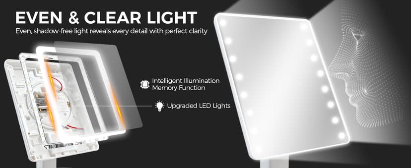 KOOKIN Lighted Vanity Makeup Mirror 16 Led Lights 180 Degree Rotation Lighted Mirror Touch Screen Adjusted Brightness Desk Mirrors USB Dual Supply Bathroom Beauty Cosmetic Mirrors (White)