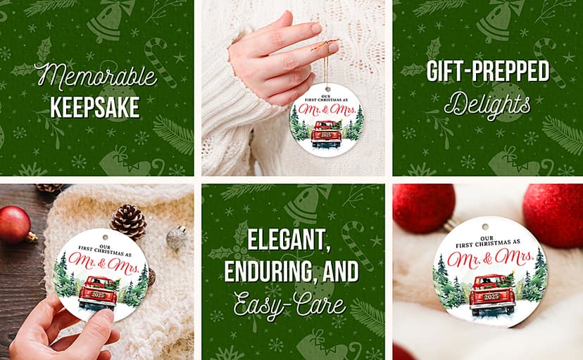 ZAGKOO First Christmas Married Ornament 2025 - Wedding Gifts for Couples 2025 - Mr and Mrs Gifts - Wedding Gift - Bridal Shower Gift for Married Newlywed Couples Bride Him Her - 1st Christmas Keepsake