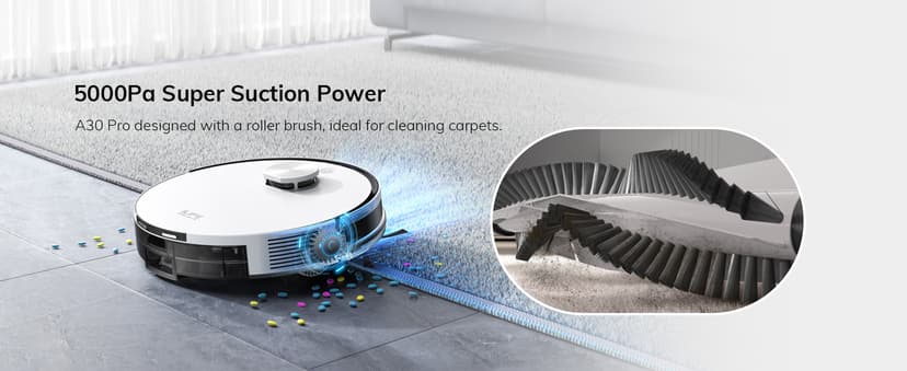 ILIFE A30 Pro Robot Vacuum and Mop, Self Emptying Station for 60 Days, 5000Pa Suction, LiDAR Navigation, No-Go Zones, 2.4G WiFi/App/Alexa/Remote Control, Roller Brush for Carpet, Hard Floors, 110V