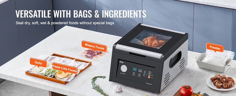 VEVOR Chamber Vacuum Sealer, 380W Vacuum Pump Power, Sealing Bag Packing Machine for Wet Foods, Meat, Compact Design with 11.5 in Sealing Length, Ideal Commercial Sealer for Professional and Home Use