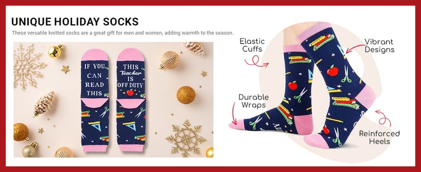 Book Lover Gifts - Funny Reading Teacher Socks for Readers Women Men With Greeting Card