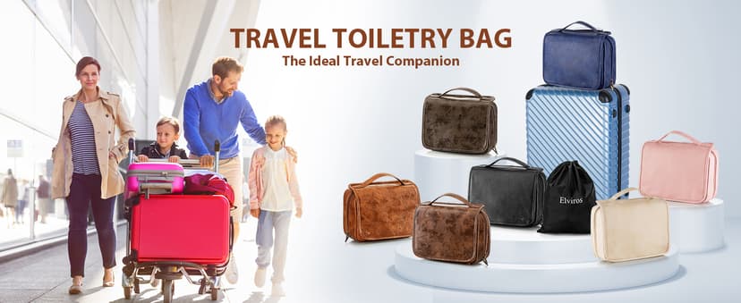 Elviros Hanging Toiletry Bag for Men Travel Essentials 3-in-1 Large Waterproof Dopp Kit PU Leather Shaving Bag with Separate Compartments for Grooming and Toiletries Mens Gift