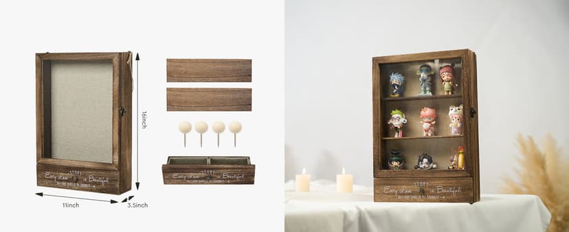 AW BRIDAL 11X16 Large Shadow Box Picture Frames Deep Shadow Boxes Display Cases with Removable Shelves and Drawers, Brown Wooden Memory Boxes for Keepsakes with Slot Christmas Decorations Gifts