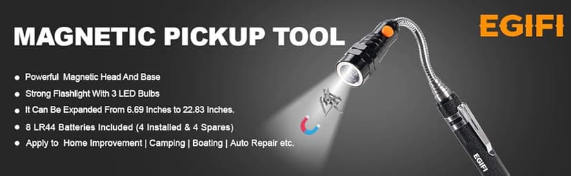 Gifts for Him, LED Magnetic Pickup Tools, Telescoping Magnetic Flashlight Pick Up Tool, Christmas Stocking Stuffers for Men Adults, Unique Cool Gifts for Men, Dad, Husband, Black