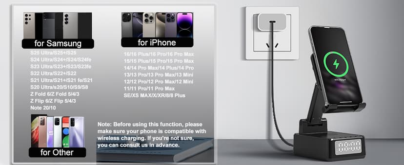 Birthday Gifts for Men Women,6-in-1 Cell Phone Stand Holder with Wireless Bluetooth Speaker & Wireless Charger,Alarm Clock for iPhone,HD Surround Sound Portable Bluetooth Speaker Gifts for Him Her