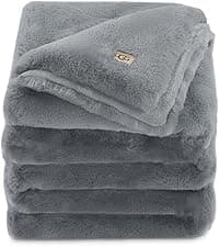 UGG Adalee Faux Fur Throw Blanket Luxury Lightweight Cozy Soft Throw for Couch Bed or Chair Hypoallergenic Machine Washable Double-Sided Fluffy Blanket Home Decor, 50-inch x 70-inch, Natural White