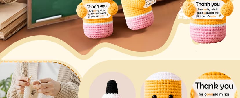 Teacher Gifts for Women Men Appreciation Thank You Gift Positive Crochet Pencil Ornaments Personalized Christmas Birthday Retirement Thanksgiving Gifts for her him Office Desk Decor Stocking Stuffers