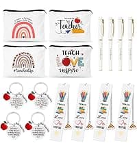 UAREHIBY 12 PCS Teacher Appreciation Gifts in Bulk, 20 OZ Wine Tumbler Teacher Gifts, Graduation Gift with Keychain,Best End of Year Teachers Gift with Cosmetic bag for Women Men