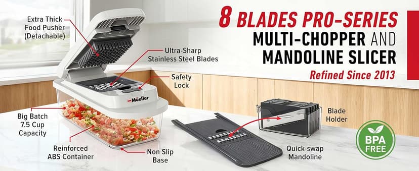 Mueller Pro-Series 10-in-1, 8 Blade Vegetable Chopper, Mandoline Slicer, Food Chopper with Container, Fruit Slicer, Kitchen Gadgets & Accessories, Home Essentials