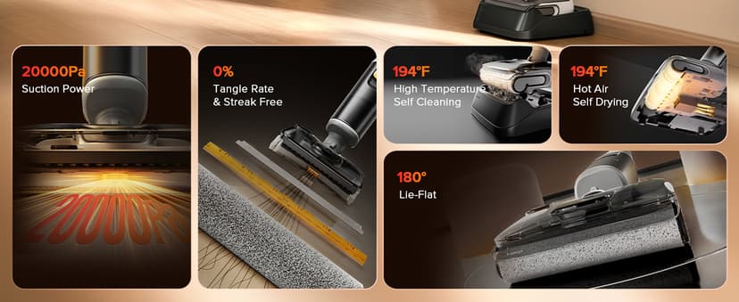 roborock F25 GT Vacuum Mop All in One, Wet Dry Vacuum Cleaner Cordless, 20000Pa Floor Cleaner Machine for Tile Hardwood Wood Vinyl Floor, Edge to Edge Self Cleaning Electric Mop with 180° Lie-Flat