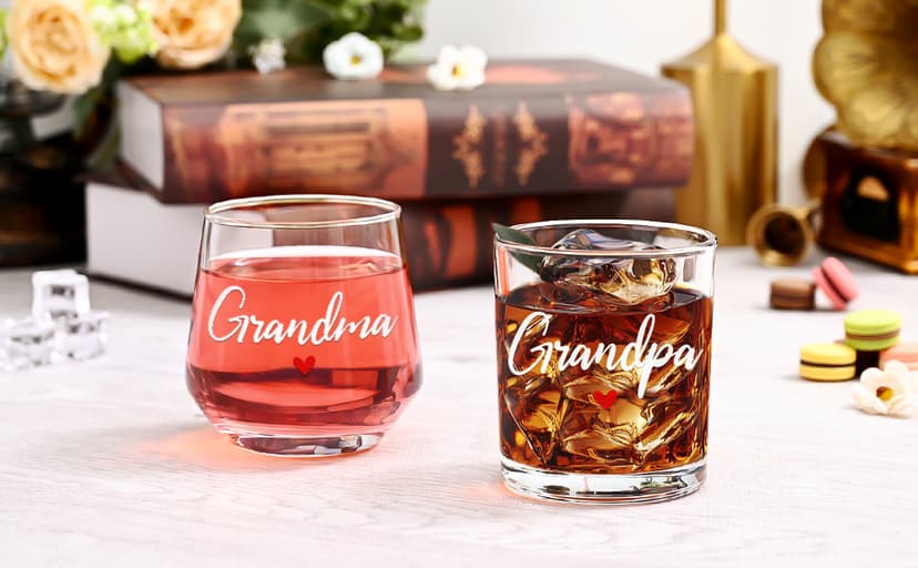 Futtumy Grandparents Gifts, Grandma Wine Glass Grandpa Whiskey Glass Set, Christmas Gifts for Grandparents, Grandma Grandpa Gift for Mothers Day Fathers Day Birthday