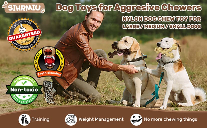 2 Pack Dog Chew Toys for Aggressive Chewers,Boredom and Stimulating Best Dog Toys for Medium/Large Breed,Tough Almost Indestructible Dog Bones for Teeth Cleaning and Training