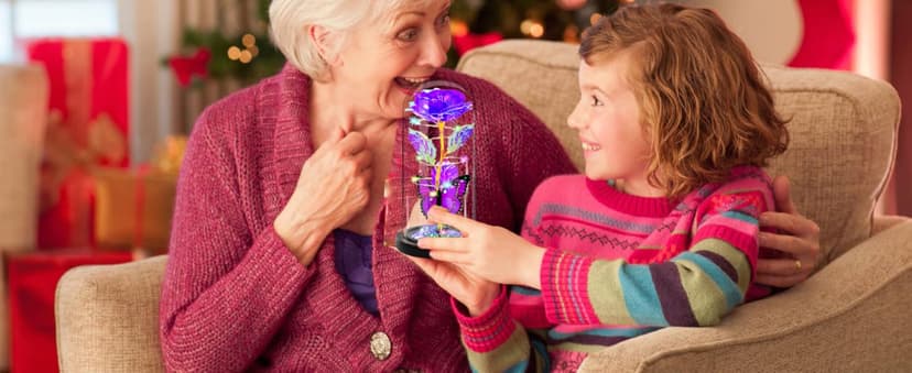 Christmas Rose Gifts for Women, Womens Gifts for Christmas Mom Sister Grandma Wife Her,Galaxy Crystal Light Up Rose Flower in A Glass Dome,Birthday Gifts for Women Butterfly Valentines Presents Purple