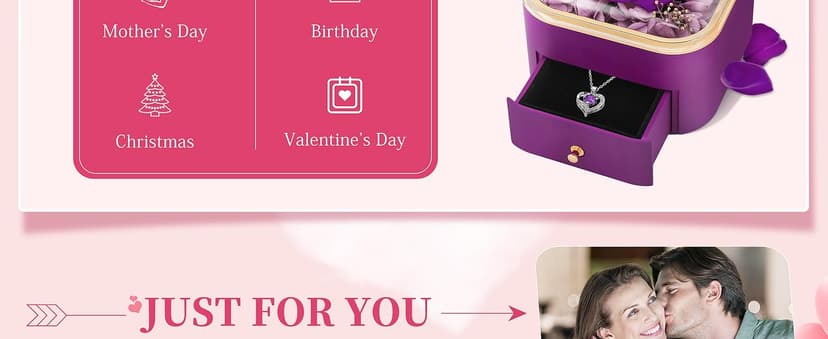 Beferr Birthday Gifts for Women Mom Preserved Real Rose with Necklace Eternal Roses Fresh Flowers for Delivery Prime anniversary Purple Gifts for Grandma Wife Daughter Sister