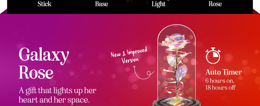 Norcalway Galaxy Rose Flower Gift for Mom from Son, Daughter - LED Light Glass Flower with Timer for Woman, Girlfriend, Wife