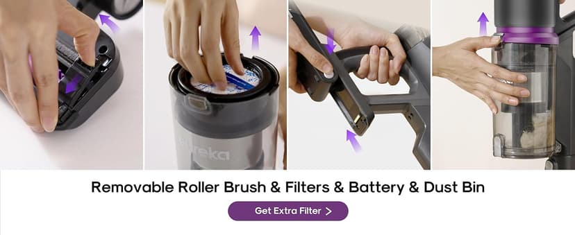 Eureka Cordless Vacuum Cleaner Lightweight, Stick Vacuum Rechargeable for Hardwood, Pet Hair, Black, ReactiClean 410