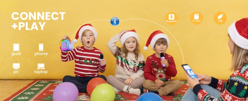 Mini Karaoke Machine for Kids, 2025 TOP Toys Christmas Birthday Gifts Ideas for Girls Ages 4, 5, 6, 7, 8, 9, 10, 12+ Years Old, Portable MP3 Player with 2 Wireless Mics for Party