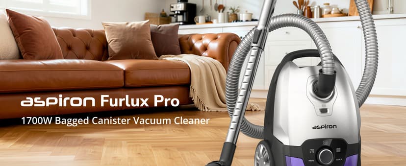 Canister Vacuum,1700W/45KPA Bagged Vacuum Cleaner,5L Large Capacity,Auto Cord Rewind,HEPA Filter,Low Noise,7.5M Cleaning Radius,Variable Power Control,Easy to Push,Hard Floor,Pet,Carpet,Upholstery,Car