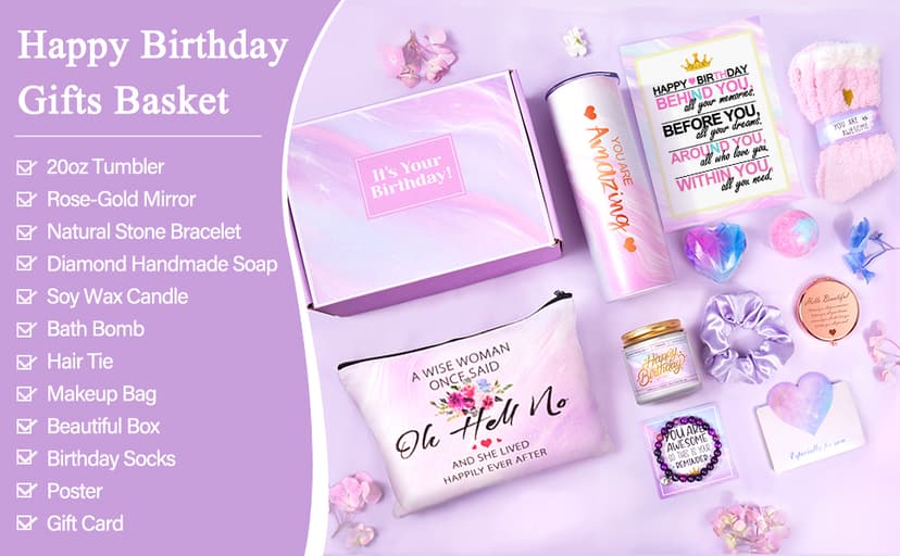 Happy Birthday Gifts for Women, Best Friend Birthday Gifts Basket for Girls Her Daughter Niece Granddaughter Female Sister Mom Coworker, Spa Gift Basket for Women