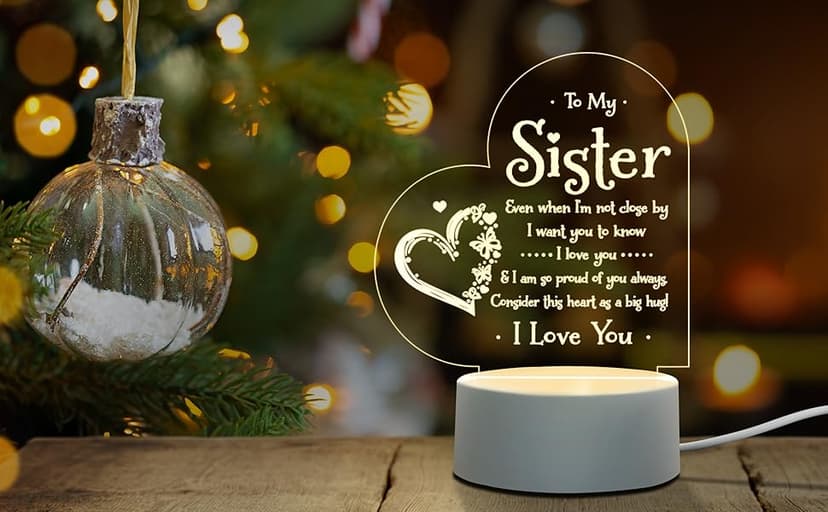Afterprints Sister Gifts - to My Sister Night Light, Sister Birthday Gifts, Sisters Gifts from Sister Brother on Graduation, Wedding, Christmas, Engraved Night Lamp