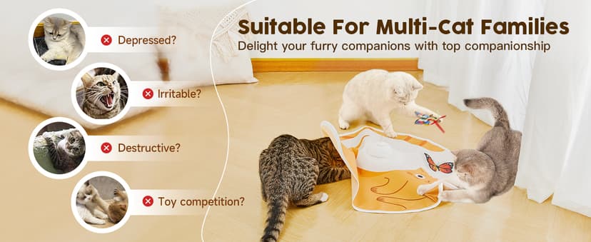 Potaroma Cat Toys Chargeable, 3in1 Hide and Seek, Automatic Interactive Fun, Fluttering Butterfly, Moving Feather, Kitten Wand, Indoor Kitty Exercise Kicker 22.8 Inch Cover for All Breeds