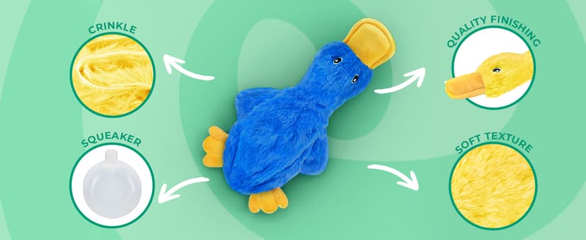 Best Pet Supplies Crinkle Dog Toy for Small, Medium, and Large Breeds, Cute No Stuffing Duck with Soft Squeaker, Fun for Indoor Puppies and Senior Pups, Plush No Mess Chew and Play - Yellow