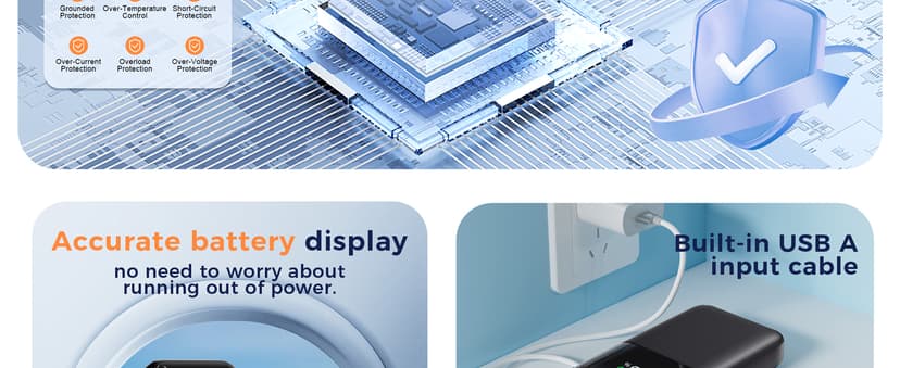 Power Bank, 15000mAh Portable Charger with Built in Cable, 22.5W Fast Charging, 6 Outputs, Slim Travel Essential Battery Pack with LED Display, Compatible with iPhone 16/15/14/13, Samsung, iPad, etc