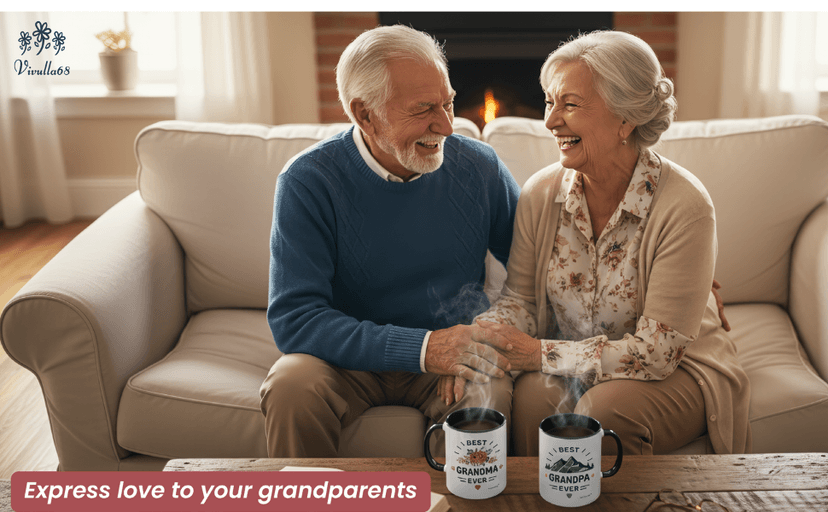 Vivulla68 Christmas Gifts For Grandparents Mug Set 11Oz, Best Grandparents Ever Gifts, Present for Grandma Grandpa Cups, Gift Ideas From Grandkids, Grandchildren, Baby Reveal for Nana Papa