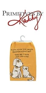 Primitives by Kathy Cotton Dish Towel Set - Dog Design, Kitchen/Bathroom Decor, Tea Towels, 28"x28"