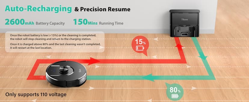 Tikom Robot Vacuum and Mop, 6000Pa Robotic Vacuum Cleaner with Self-Emptying Base, 90 Days Capacity, LiDAR Navigation, Home Mapping, Ideal for Pet Hair, Hard Floors, Carpet (L8000 Plus)